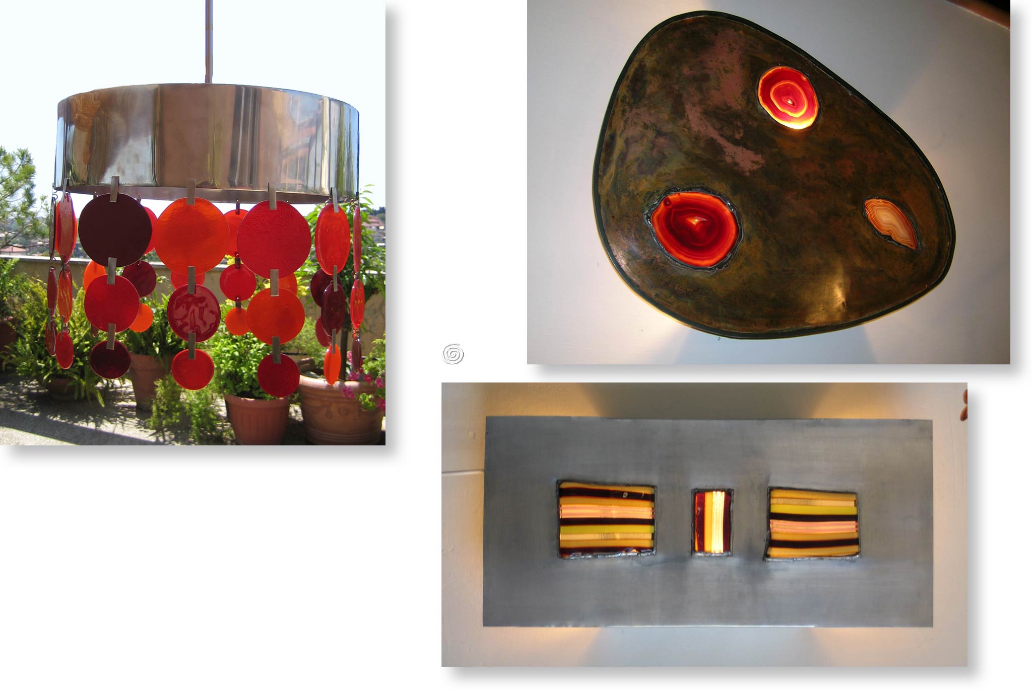 Lume da sospensione, applique con agate, applique  con vetrofusioni