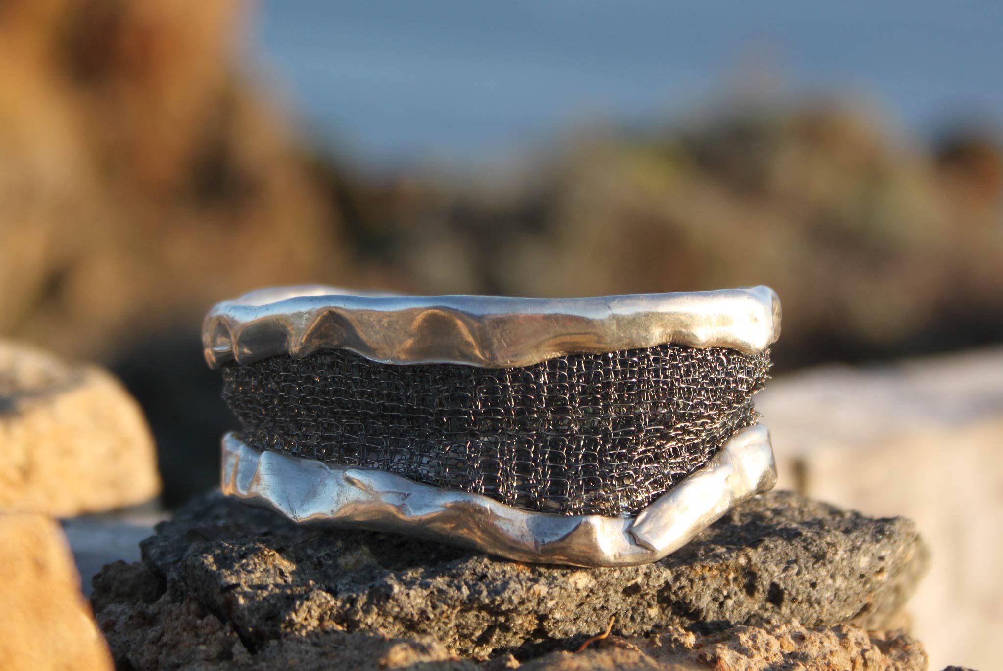 Bracciale, argento e rete